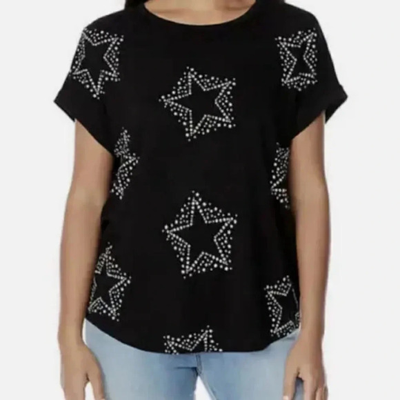 NWT Buffalo French Terry Top Small Black Million Stars Short Sleeve - Picture 2 of 9